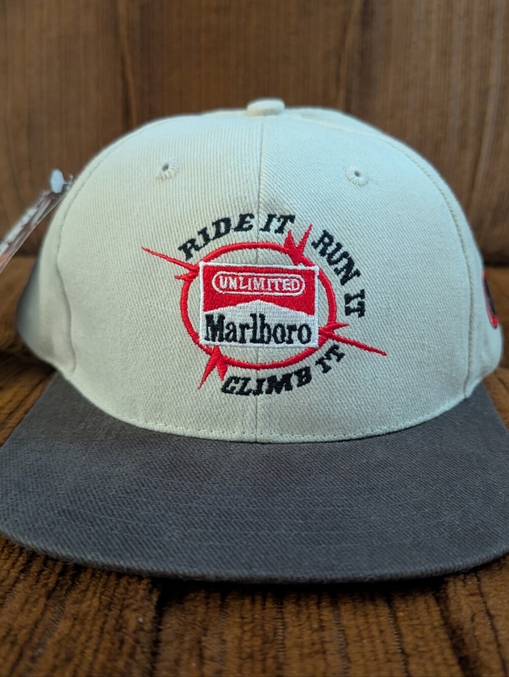 Vintage 90's Marlboro 'Ride It Run It Climb It' Two-Tone Logo Snapback Hat